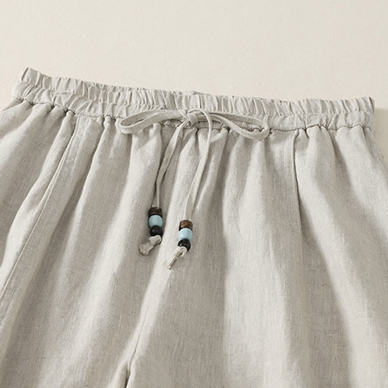 Nimara Ritual Summer Casual Minimalist Drawstring Solid Cropped Pants Women's Wide Leg Pants With Pockets