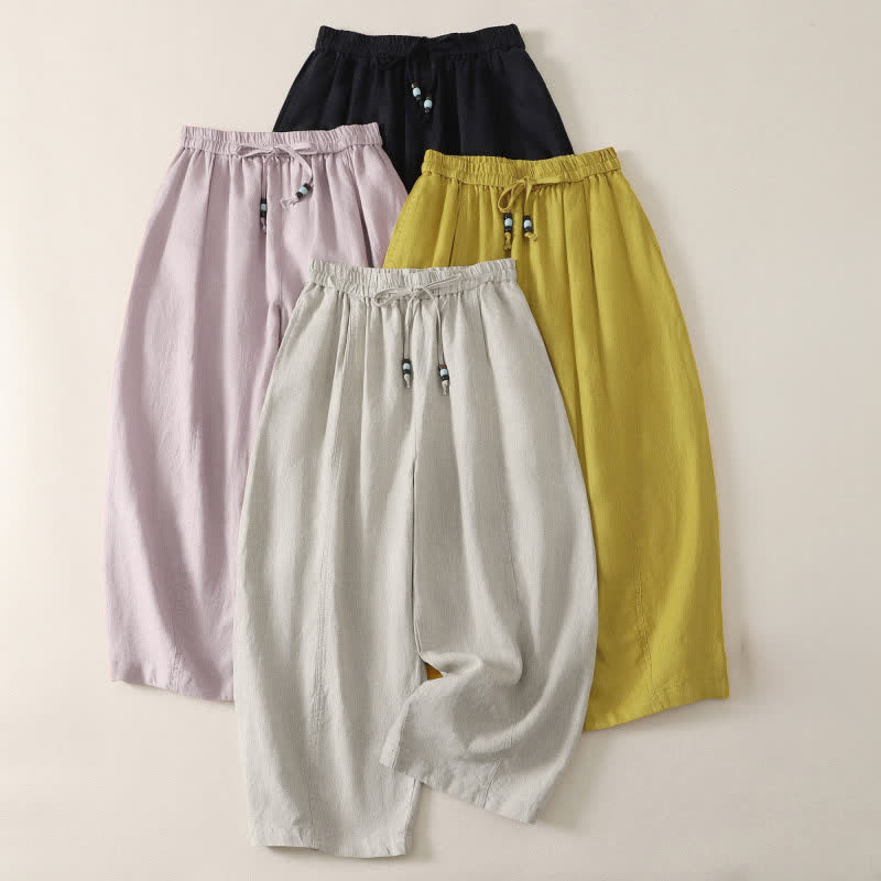 Nimara Ritual Summer Casual Minimalist Drawstring Solid Cropped Pants Women's Wide Leg Pants With Pockets