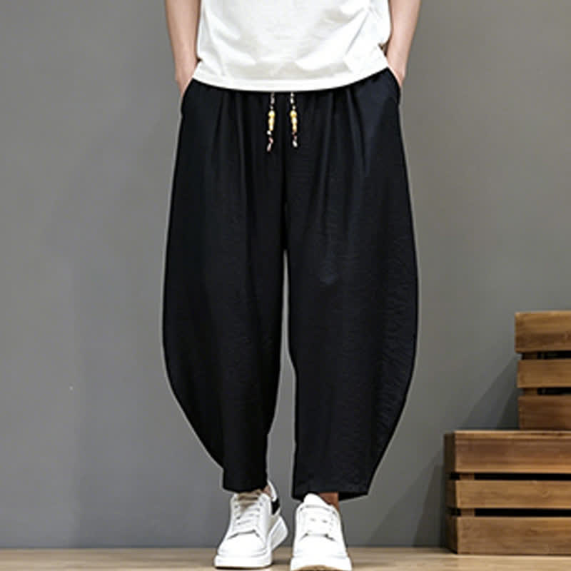 Nimara Ritual Summer Casual Minimalist Drawstring Solid Cropped Pants Men's Harem Pants With Pocket
