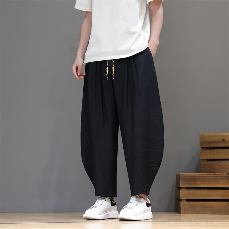 Nimara Ritual Summer Casual Minimalist Drawstring Solid Cropped Pants Men's Harem Pants With Pocket