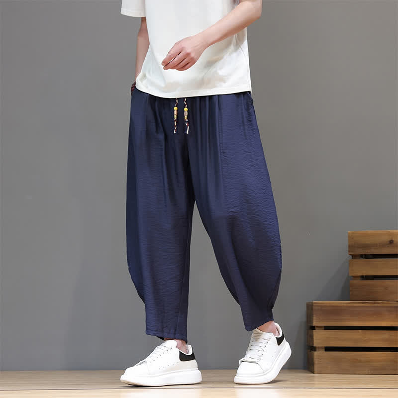 Nimara Ritual Summer Casual Minimalist Drawstring Solid Cropped Pants Men's Harem Pants With Pocket