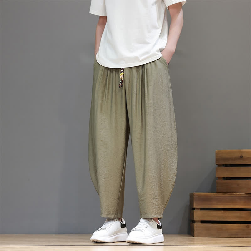 Nimara Ritual Summer Casual Minimalist Drawstring Solid Cropped Pants Men's Harem Pants With Pocket