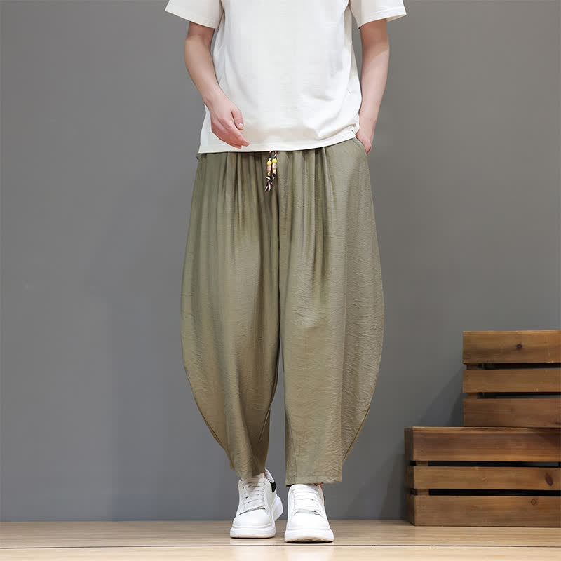 Nimara Ritual Summer Casual Minimalist Drawstring Solid Cropped Pants Men's Harem Pants With Pocket