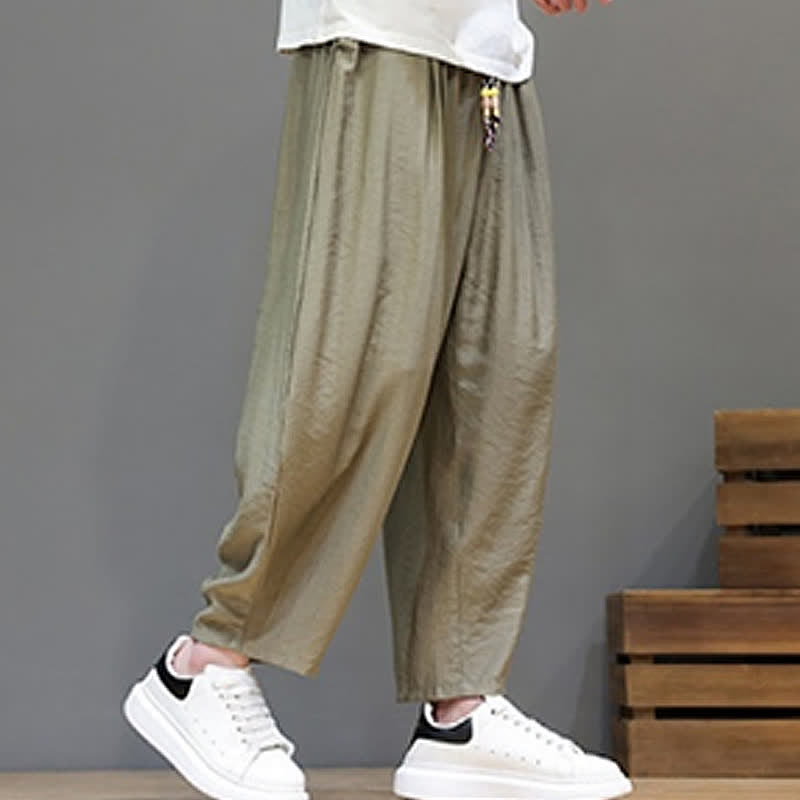 Nimara Ritual Summer Casual Minimalist Drawstring Solid Cropped Pants Men's Harem Pants With Pocket