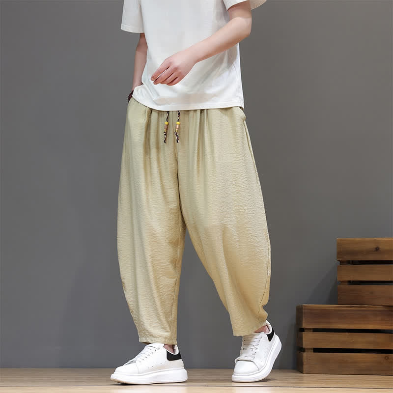 Nimara Ritual Summer Casual Minimalist Drawstring Solid Cropped Pants Men's Harem Pants With Pocket