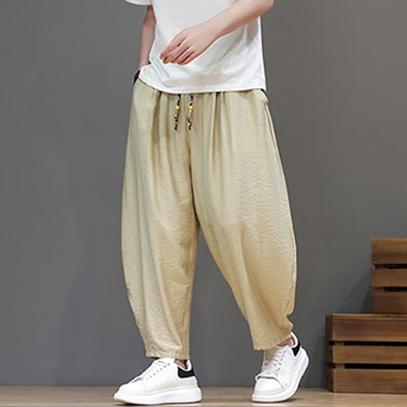 Nimara Ritual Summer Casual Minimalist Drawstring Solid Cropped Pants Men's Harem Pants With Pocket