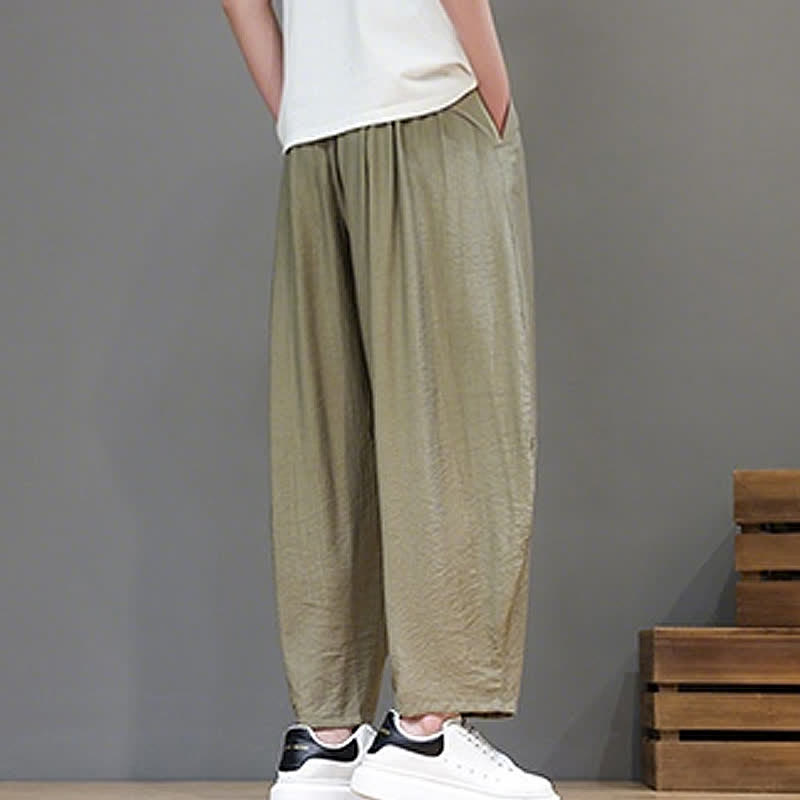 Nimara Ritual Summer Casual Minimalist Drawstring Solid Cropped Pants Men's Harem Pants With Pocket
