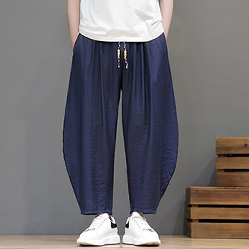 Nimara Ritual Summer Casual Minimalist Drawstring Solid Cropped Pants Men's Harem Pants With Pocket