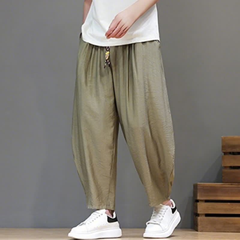 Nimara Ritual Summer Casual Minimalist Drawstring Solid Cropped Pants Men's Harem Pants With Pocket