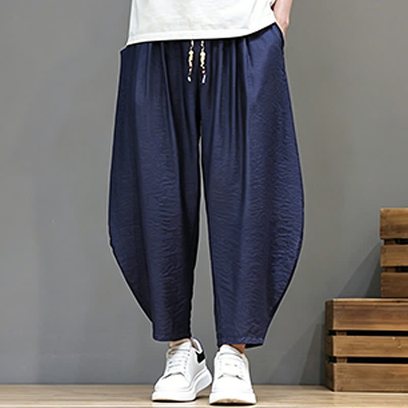 Nimara Ritual Summer Casual Minimalist Drawstring Solid Cropped Pants Men's Harem Pants With Pocket