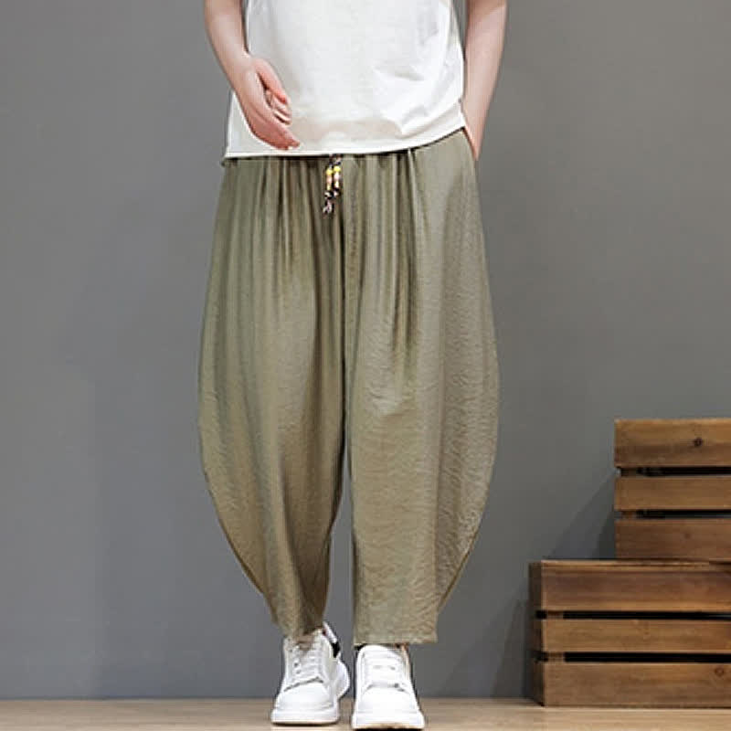 Nimara Ritual Summer Casual Minimalist Drawstring Solid Cropped Pants Men's Harem Pants With Pocket