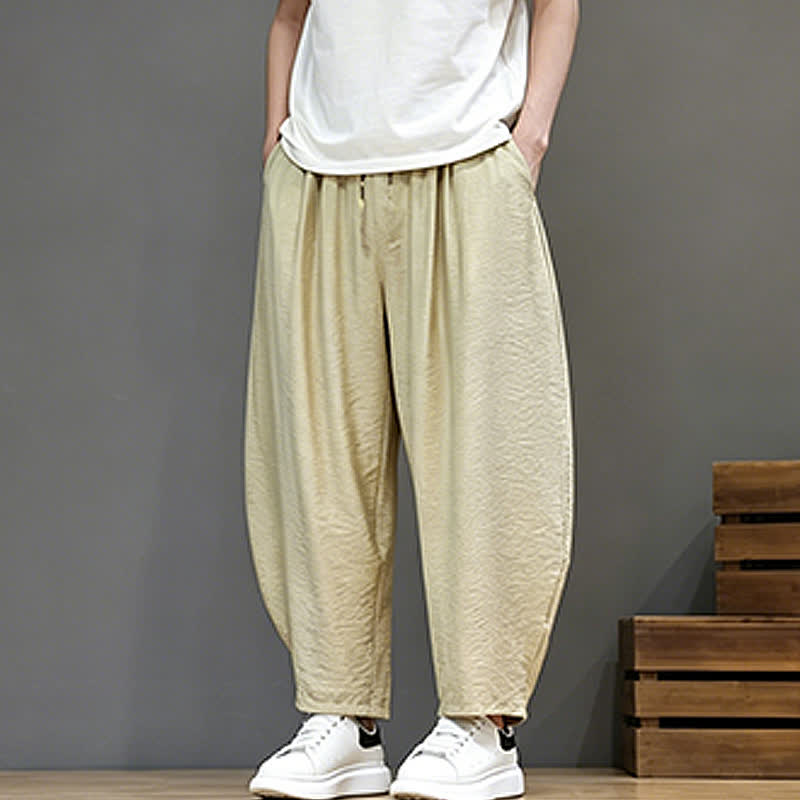 Nimara Ritual Summer Casual Minimalist Drawstring Solid Cropped Pants Men's Harem Pants With Pocket