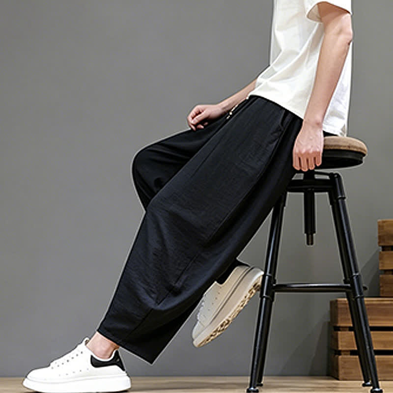 Nimara Ritual Summer Casual Minimalist Drawstring Solid Cropped Pants Men's Harem Pants With Pocket