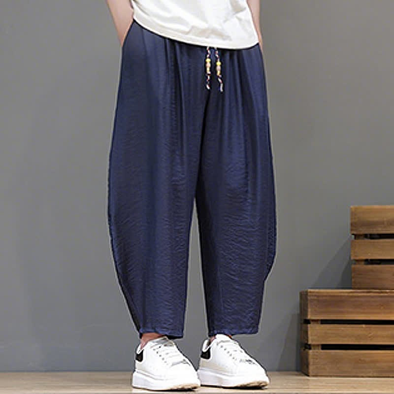 Nimara Ritual Summer Casual Minimalist Drawstring Solid Cropped Pants Men's Harem Pants With Pocket