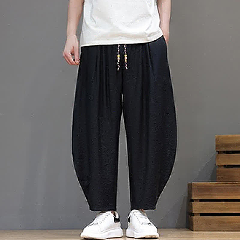 Nimara Ritual Summer Casual Minimalist Drawstring Solid Cropped Pants Men's Harem Pants With Pocket