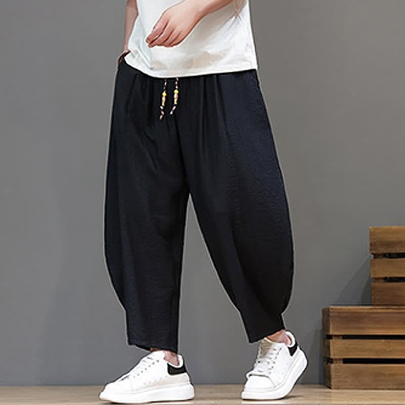Nimara Ritual Summer Casual Minimalist Drawstring Solid Cropped Pants Men's Harem Pants With Pocket