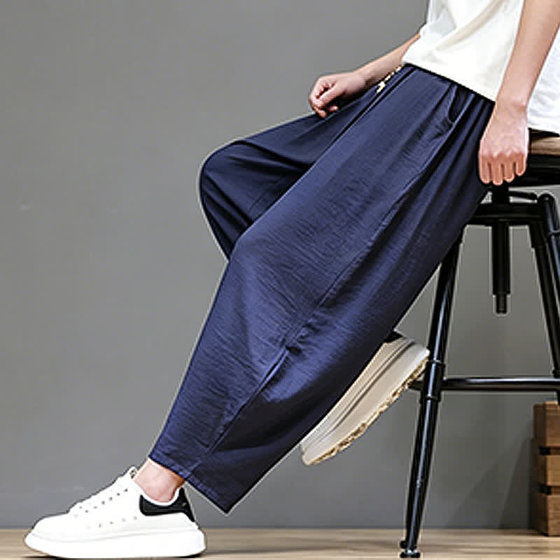 Nimara Ritual Summer Casual Minimalist Drawstring Solid Cropped Pants Men's Harem Pants With Pocket