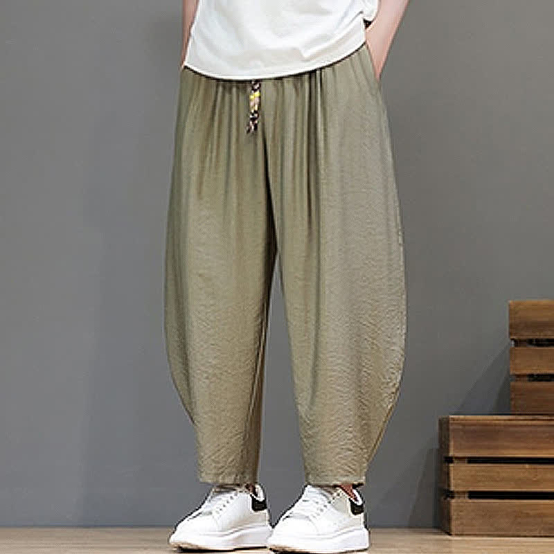 Nimara Ritual Summer Casual Minimalist Drawstring Solid Cropped Pants Men's Harem Pants With Pocket