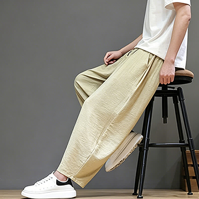 Nimara Ritual Summer Casual Minimalist Drawstring Solid Cropped Pants Men's Harem Pants With Pocket