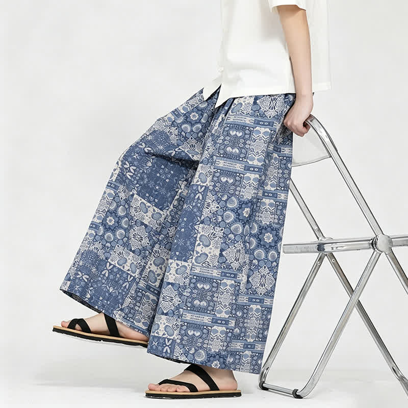 Nimara Ritual Summer Boho Casual Drawstring Floral Capri Pants Men's Wide Leg Pants With Pocket
