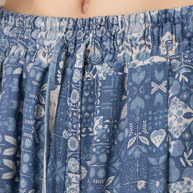 Nimara Ritual Summer Boho Casual Drawstring Floral Capri Pants Men's Wide Leg Pants With Pocket