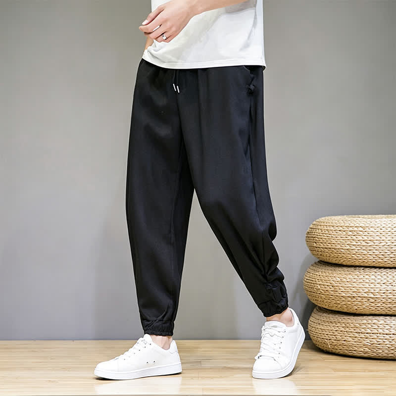 Nimara Ritual Summer Casual Minimalist Drawstring Solid Capri Pants Men's Tapered Pants With Pocket
