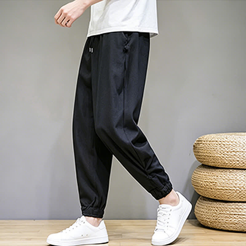 Nimara Ritual Summer Casual Minimalist Drawstring Solid Capri Pants Men's Tapered Pants With Pocket