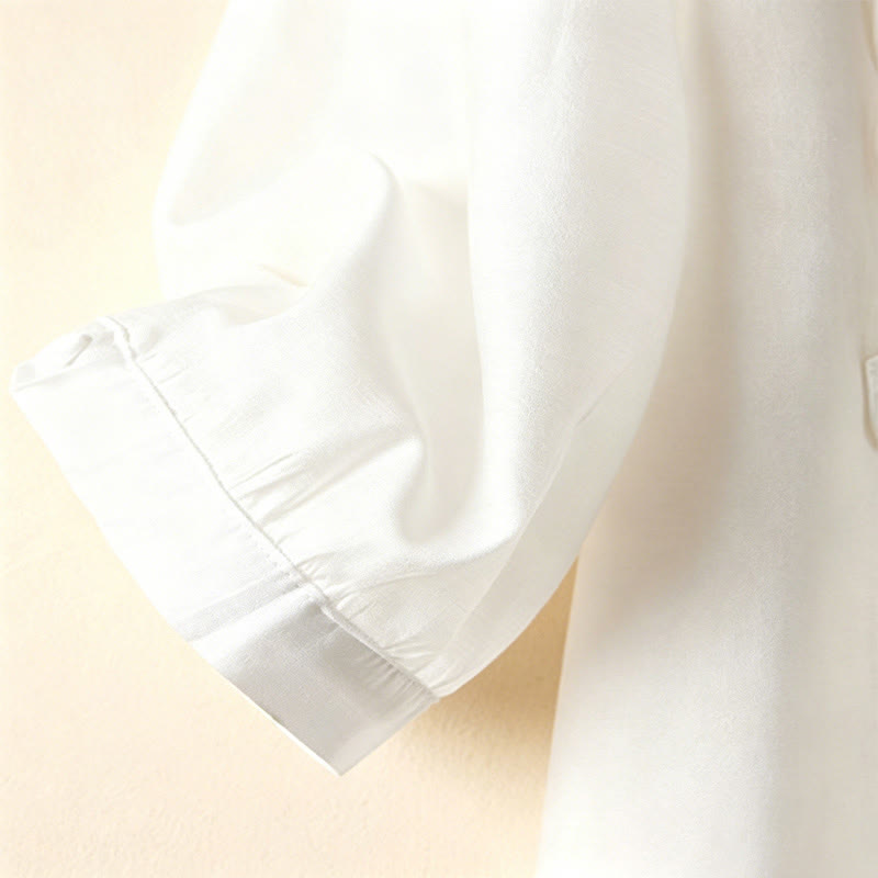 Nimara Ritual Summer Elegant Vintage Button-up Solid Front Pleated Ruffle Women's Short Sleeve Shirts