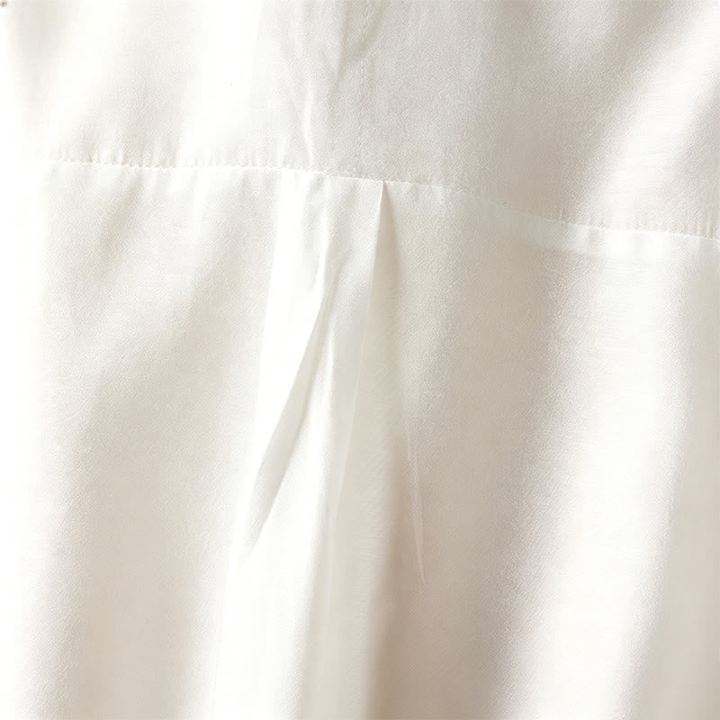 Nimara Ritual Summer Elegant Vintage Button-up Solid Front Pleated Ruffle Women's Short Sleeve Shirts