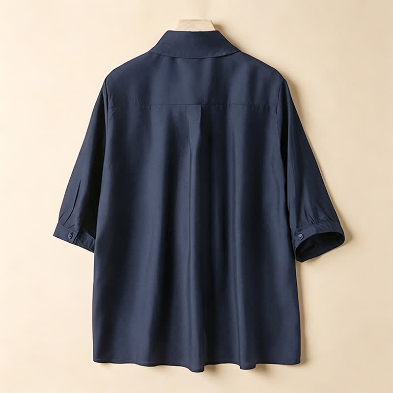 Nimara Ritual Summer Elegant Vintage Button-up Solid Front Pleated Ruffle Women's Short Sleeve Shirts