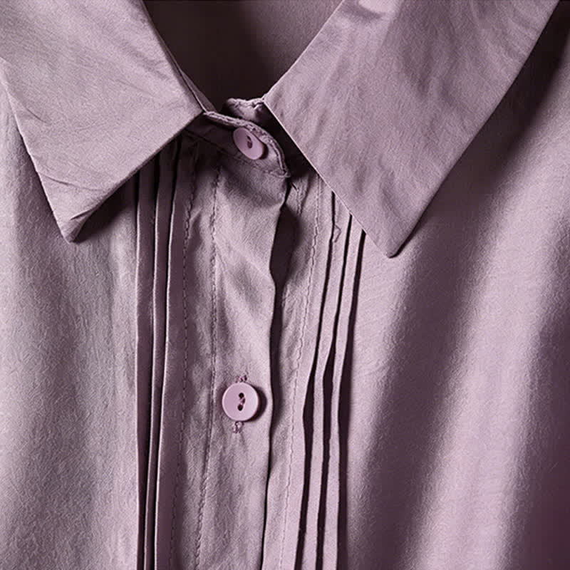 Nimara Ritual Summer Elegant Vintage Button-up Solid Front Pleated Ruffle Women's Short Sleeve Shirts