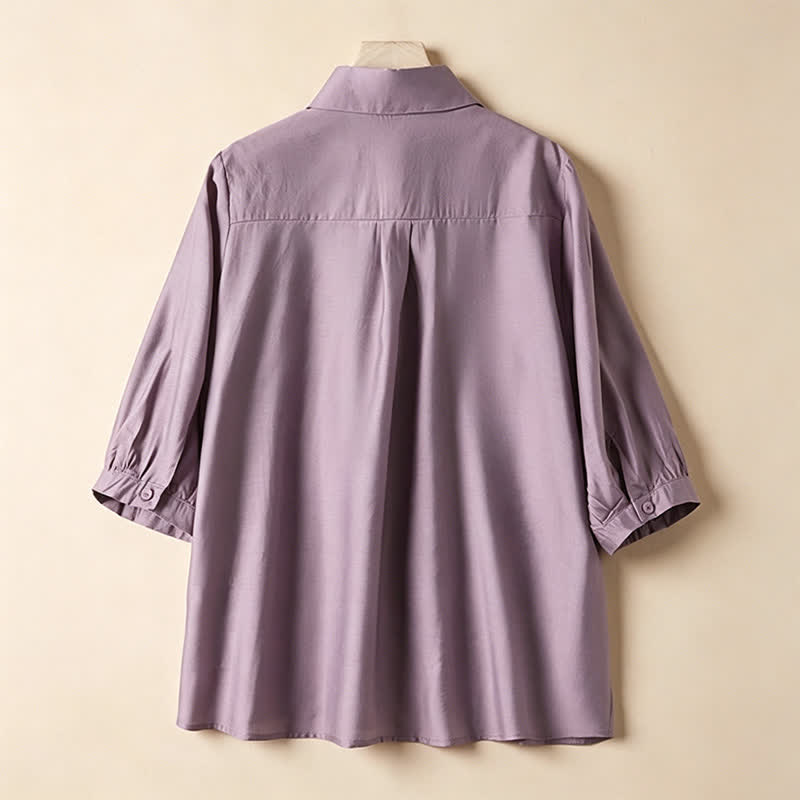 Nimara Ritual Summer Elegant Vintage Button-up Solid Front Pleated Ruffle Women's Short Sleeve Shirts