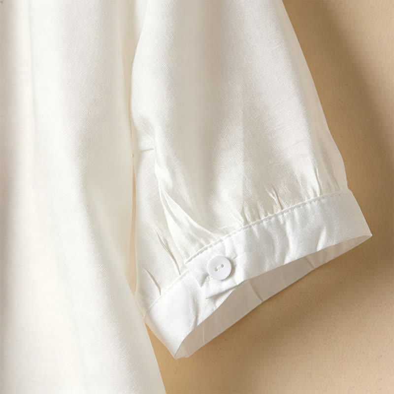 Nimara Ritual Summer Elegant Vintage Button-up Solid Front Pleated Ruffle Women's Short Sleeve Shirts