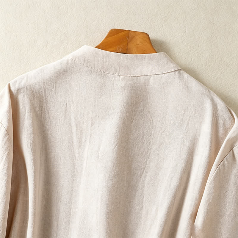 Nimara Ritual Summer Tang Style Vintage Mandarin Collar Frog Button Solid Women's Short Sleeve Shirts With Pockets
