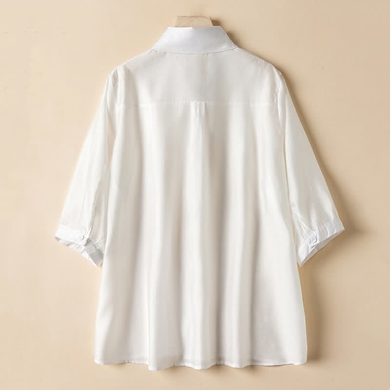 Nimara Ritual Summer Elegant Vintage Button-up Solid Front Pleated Ruffle Women's Short Sleeve Shirts