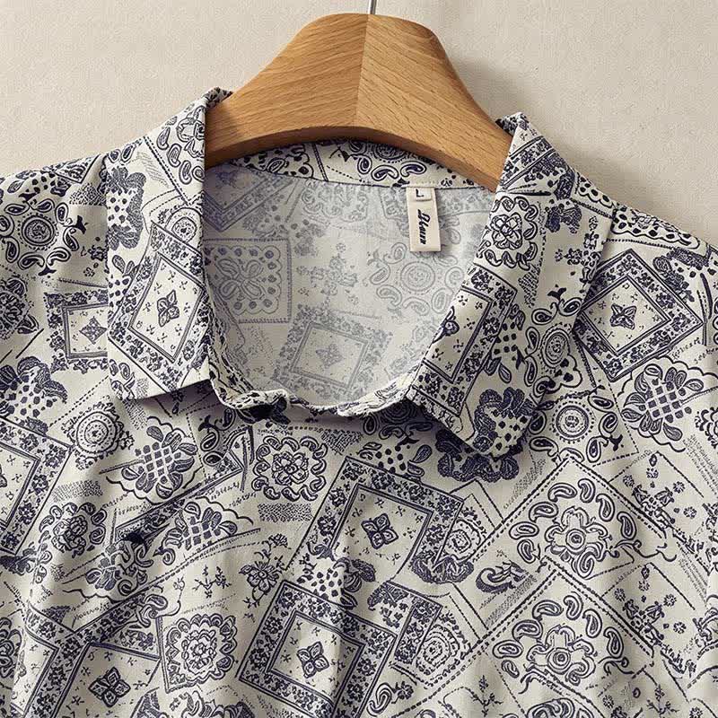 Nimara Ritual Summer Casual Vintage Button-Up Geometric Women's Short Sleeve Knee Length Dress With Pockets