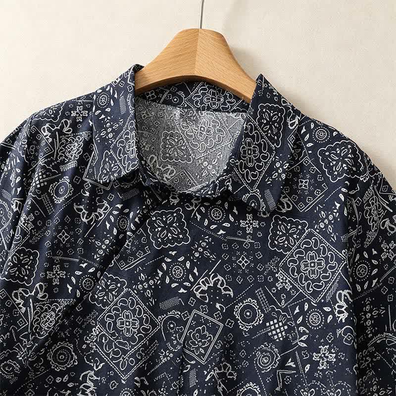 Nimara Ritual Summer Casual Vintage Button-Up Geometric Women's Short Sleeve Knee Length Dress With Pockets