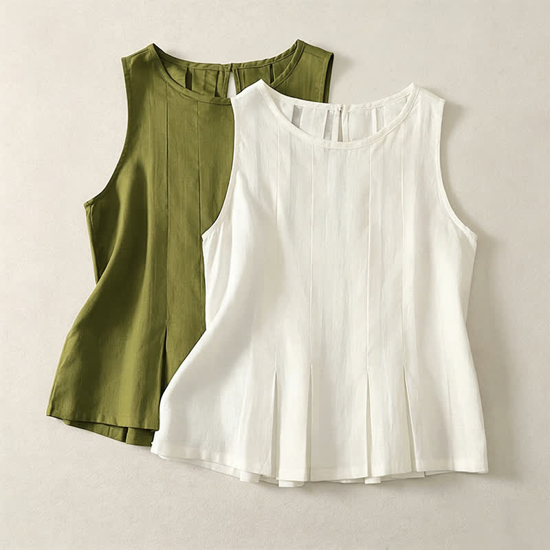 Nimara Ritual Summer Elegant Pleated Solid Tank Top Vertical Seam Women's Sleeveless T-shirts