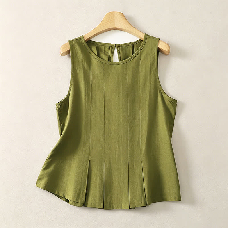 Nimara Ritual Summer Elegant Pleated Solid Tank Top Vertical Seam Women's Sleeveless T-shirts