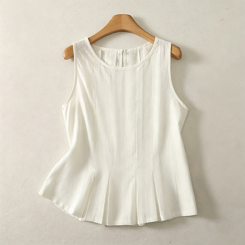 Nimara Ritual Summer Elegant Pleated Solid Tank Top Vertical Seam Women's Sleeveless T-shirts