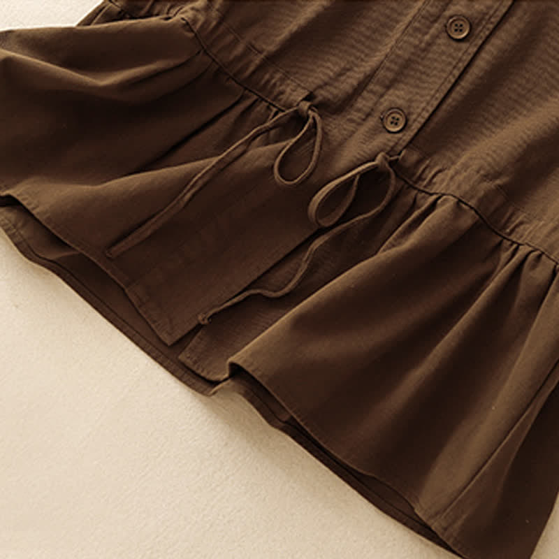 Nimara Ritual Summer Casual Vintage Button-Up Drawstring Solid Tank Top Women's Sleeveless Shirts