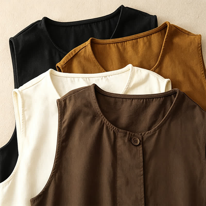Nimara Ritual Summer Casual Vintage Button-Up Drawstring Solid Tank Top Women's Sleeveless Shirts