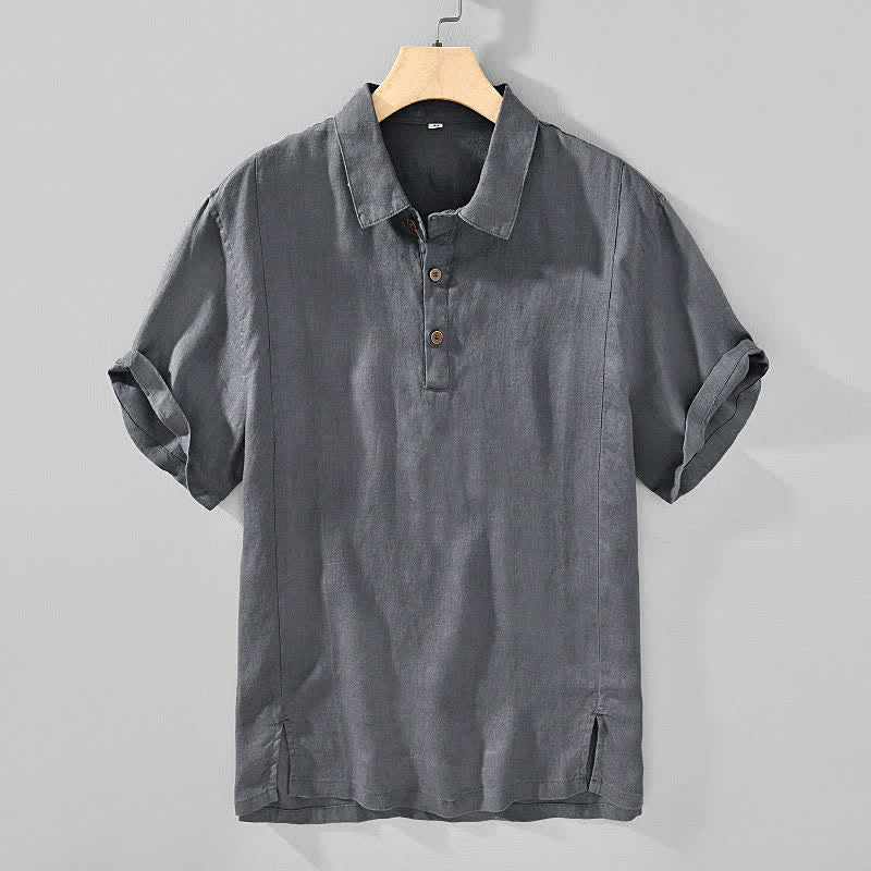 Nimara Ritual Summer Casual Minimalist Button-Up Solid Linen Men's Short Sleeve Shirts