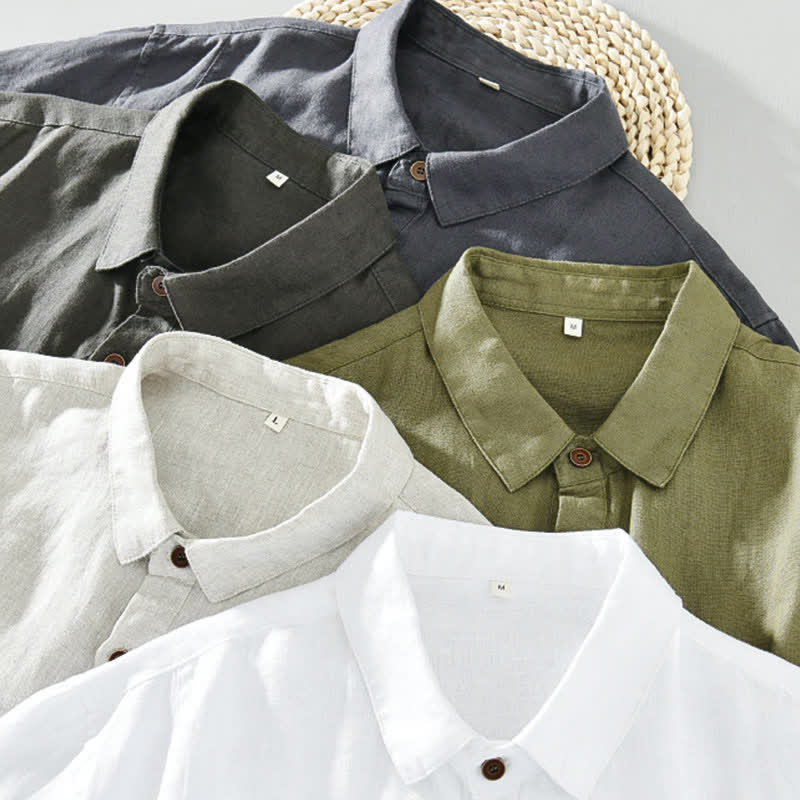 Nimara Ritual Summer Casual Minimalist Button-Up Solid Linen Men's Short Sleeve Shirts