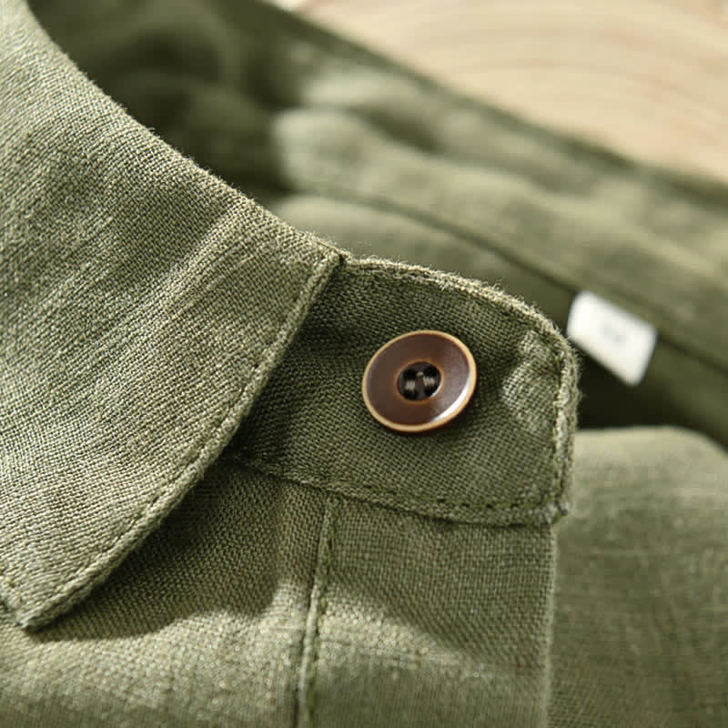 Nimara Ritual Summer Casual Minimalist Button-Up Solid Linen Men's Short Sleeve Shirts