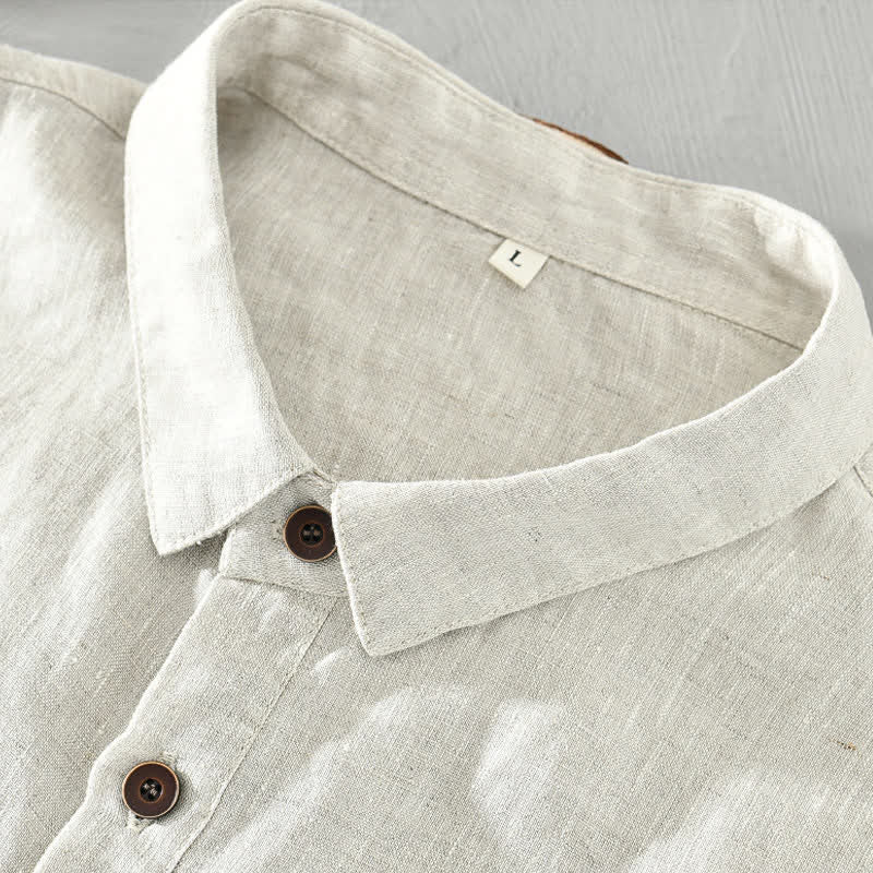 Nimara Ritual Summer Casual Minimalist Button-Up Solid Linen Men's Short Sleeve Shirts