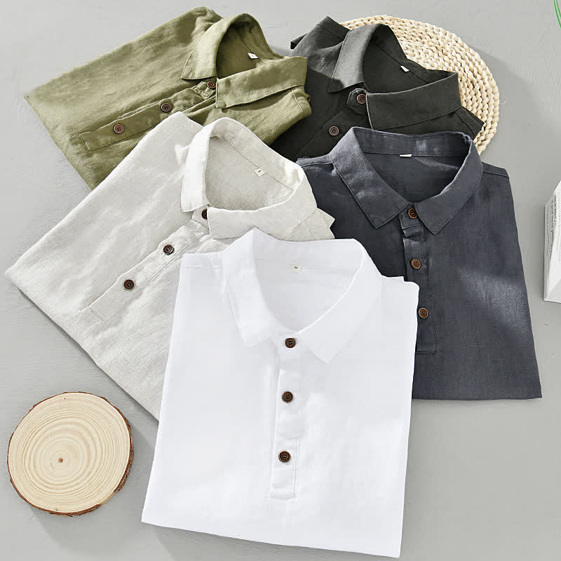 Nimara Ritual Summer Casual Minimalist Button-Up Solid Linen Men's Short Sleeve Shirts