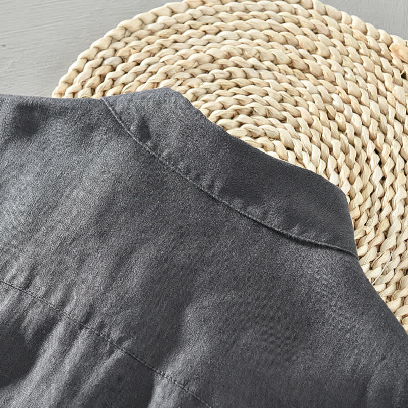 Nimara Ritual Summer Casual Minimalist Button-Up Solid Linen Men's Short Sleeve Shirts