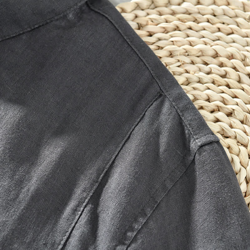 Nimara Ritual Summer Casual Minimalist Button-Up Solid Linen Men's Short Sleeve Shirts