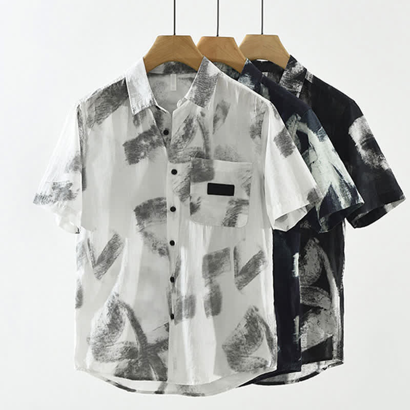 Nimara Ritual Summer Casual Button-Up Abstract Men's Short Sleeve Shirts With Pocket
